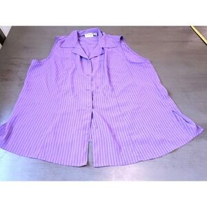 Joanna Plus Purple Striped Sleeveless Button Down Shirt Tie Back Top 2X